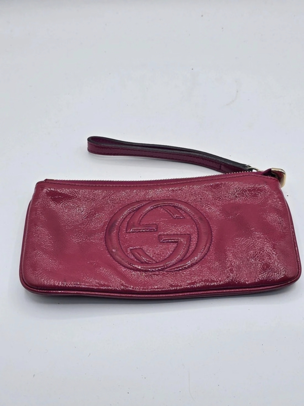 Gucci Soho Patent Leather Wristlet Pouch Pink